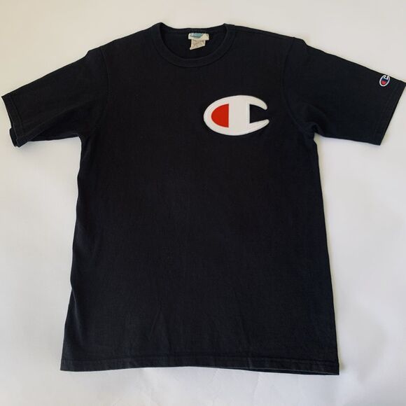 Champion T-shirt VTG Men M Black Short Sleeve Tee Big C Patch Logo Retro 90s Y2K - Picture 1 of 7